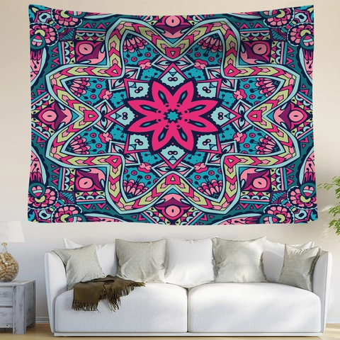 Tapiz de Pared de Poliéster Bohemio Diosa Mística Mandala Sol Luna Estrellas Arte Colgante para Dormitorio y Sala