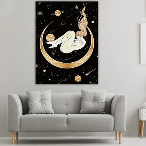 Nordic Abstract Art Moon Moth Tapestry Modern Home Decor Astrology Celestial Female Figure Wall Hanging Brushed Fabric