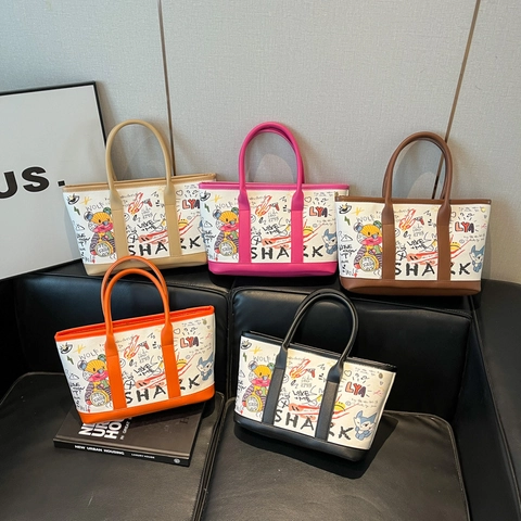 Mode Graffiti Canvas Tote Bag Voor Dames Streetwear Handtas Met Letter Dierenprint Niche Design Casual Schoudertas