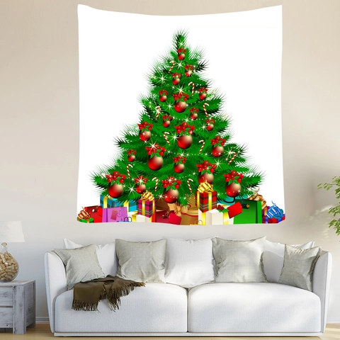 Christmas Tapestry Wall Hanging Santa Claus Christmas Tree Decor Background Cloth For Living Room Bedroom Holiday Party Decoration