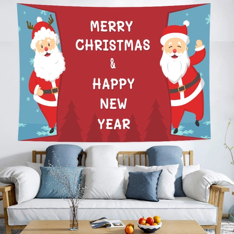 Arazzo Di Natale Appeso A Parete Poliestere Cartone Animato Babbo Natale Renna Decorazione Festiva Casa Sfondo
