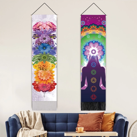 Bohemian Tassel Hanging Tapestry Chakra Mandala Floral Planet Wall Scroll Painting Cotton Blend Decor For Home Bedroom