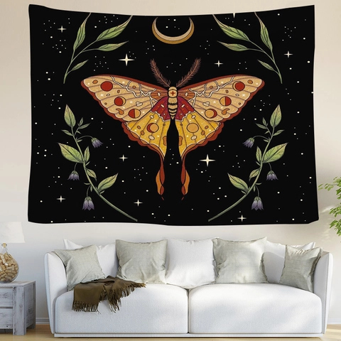 Arazzo Da Parete Farfalla Fungo Vintage Decorazione Estetica Botanica Falena Fiori Arte Mistica Poliestere