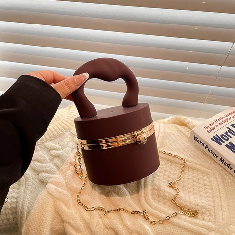 Women Acrylic Evening Clutch Bag Cylinder Box Handbag With Chain Strap Modern Unique Twist Handle Luxury Party Purse