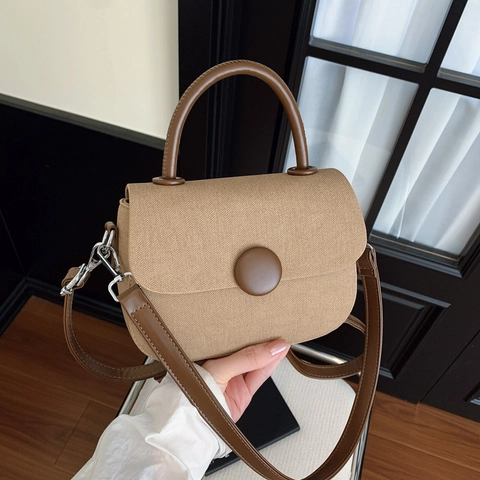 Borsa Da Sella Retrò Donna Borsa A Mano Pelle PU Con Bottone Rotondo Tracolla Regolabile Borsa A Tracolla Vintage