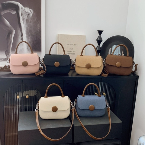 Borsa Da Sella Retrò Donna Borsa A Mano Pelle PU Con Bottone Rotondo Tracolla Regolabile Borsa A Tracolla Vintage