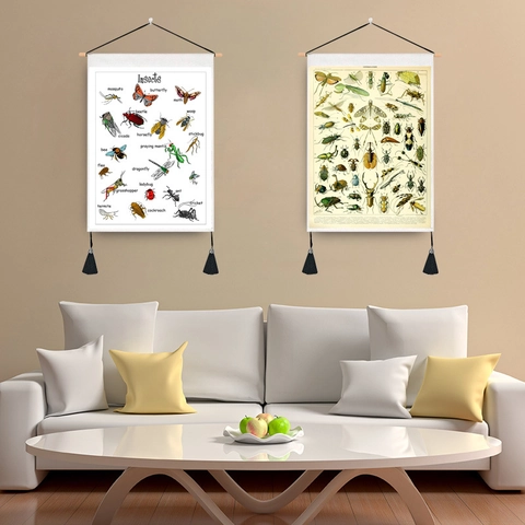 Tapiz de Pared Vintage Con Diagrama Biológico de Insectos y Mariposas Con Borlas Arte de Desplazamiento Decoración de Casa Dormitorio Sala de Estar