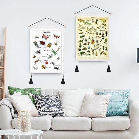 Tapiz de Pared Vintage Con Diagrama Biológico de Insectos y Mariposas Con Borlas Arte de Desplazamiento Decoración de Casa Dormitorio Sala de Estar