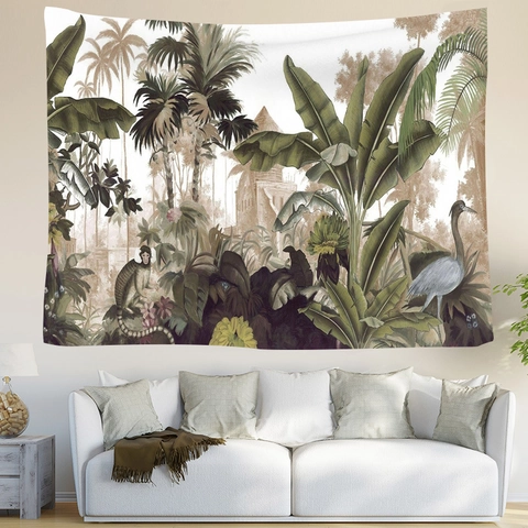 Tapiz De Pared Tigre Selva Tropical Colgante De Pared Poliéster Tela Cepillada Paisaje Naturaleza Vintage Decoración Salón