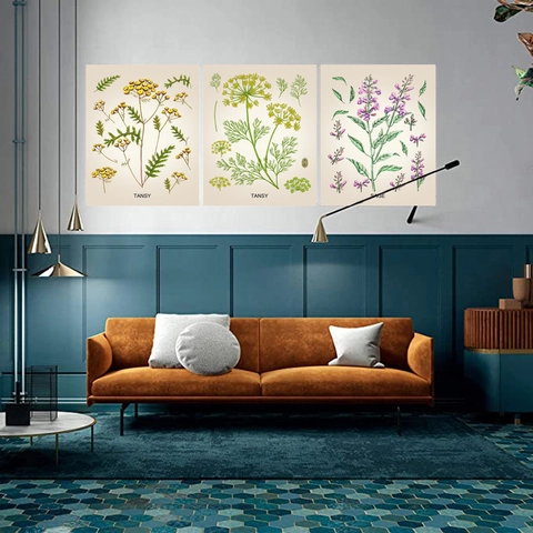 Vintage Botanische Wandtapijten Polyester Katoen Mix Wetenschappelijke Illustratie Tansy Salie Florale Kunst