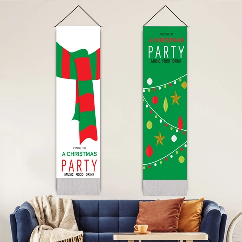Weihnachtsfeier Deko Wandteppich Banner Mit Quaste Polyester Baumwolle Vertikale Wandkunst Für Schlafzimmer Wohnzimmer Festliche Deko