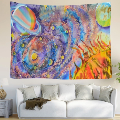 Tapiz de Pared Decorativo de Paisaje de Galaxia Nórdica Poliéster Arte Cielo Estrellado Montaña Para Dormitorio Sala de Estar