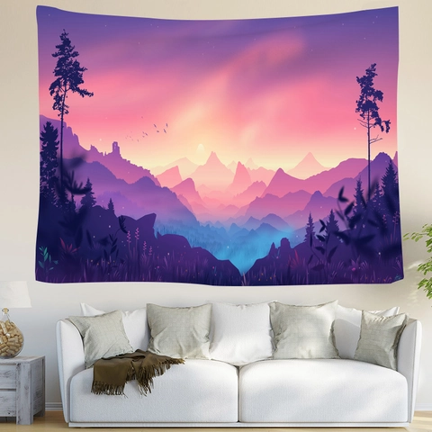 Tapiz de Pared Decorativo de Paisaje de Galaxia Nórdica Poliéster Arte Cielo Estrellado Montaña Para Dormitorio Sala de Estar