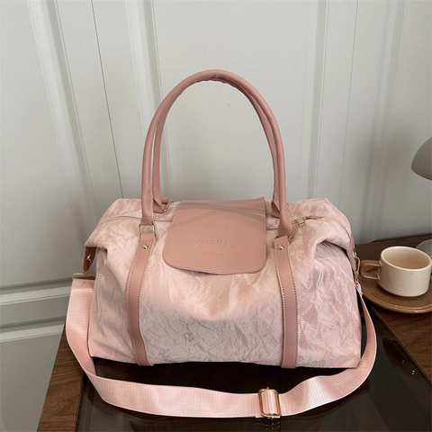 Borsa da Viaggio in PU con Texture Increspata di Grande Capacità per Donna Borsa Sportiva Minimalista con Tracolla Regolabile