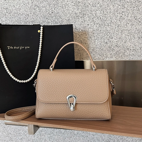 Women Crossbody Bag Lychee Pattern PU Leather Handbag With Metal Lock Retro Commuter Elegant Small Square Purse