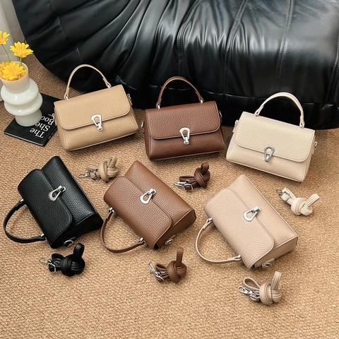 Women Crossbody Bag Lychee Pattern PU Leather Handbag With Metal Lock Retro Commuter Elegant Small Square Purse