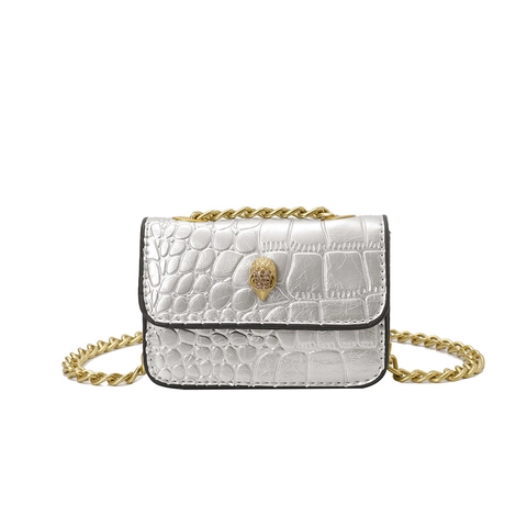 Mini Crossbody Bag Women Crocodile Pattern PU Leather Eagle Head Decor Gold Chain Strap Fashion Square Shoulder Bag
