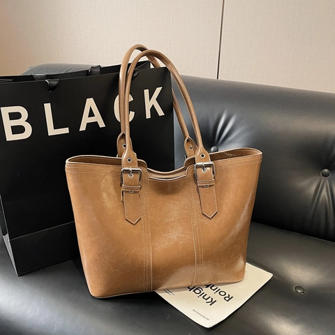 Vintage PU Leder Shopper Tasche Große Kapazität Verstellbare Schultergurte Retro Pendler Lässig Handtasche Damen
