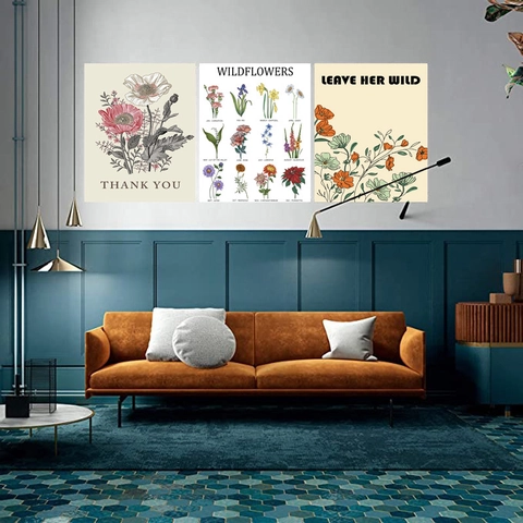 Wandbehang Wandteppich Polyester Baumwolle Botanischer Blumendruck Wildblumen Vintage Illustration Nordischer Stil