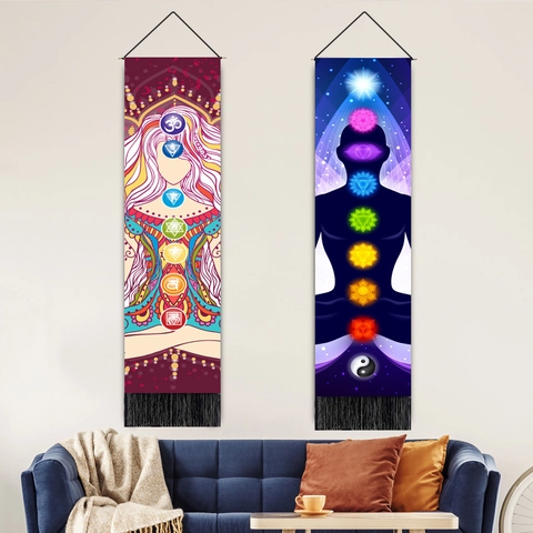 Tapiz De Pared De Yoga Meditación Chakra Algodón Lino Pergamino Colgante Con Borla Mandala Decoración Bohemia