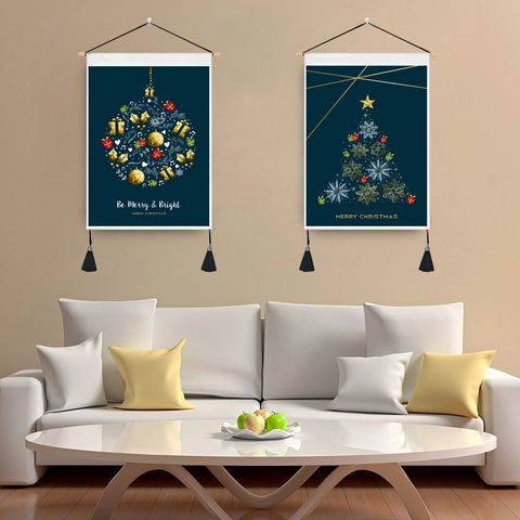 Weihnachts Wandteppich Wandbehang Baumwolle Polyester Dekorative Rolle Mit Holzstab Und Quasten Feiertagsdeko Ornament