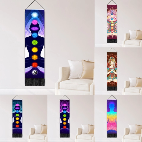 Tapiz De Pared De Yoga Meditación Chakra Algodón Lino Pergamino Colgante Con Borla Mandala Decoración Bohemia