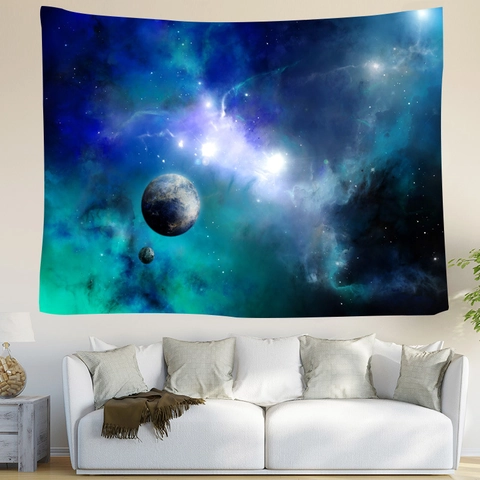 Tappezzeria Galassia Cielo Stellato Nebulosa Psichedelica Pianeta Decorazione Parete Tessuto Poliestere Per Camera Soggiorno