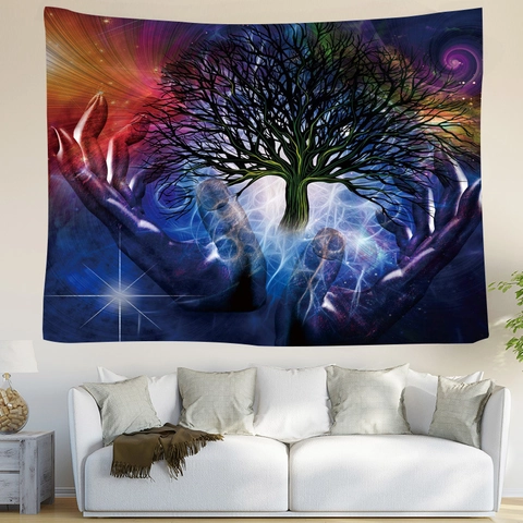 Tenture Murale Tapisserie Ciel Étoilé Polyester Impression Numérique Galaxie Fantaisie Phase De Lune Décoration Esthétique Maison