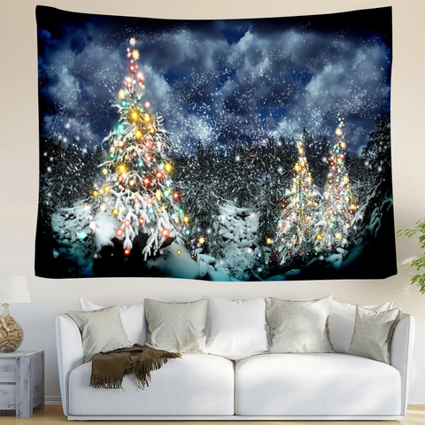 Tapiz De Pared Poliéster Impresión 3D Bosque Fantasía Árbol Navidad Decoración Hogar Dormitorio Sala Tela Fondo