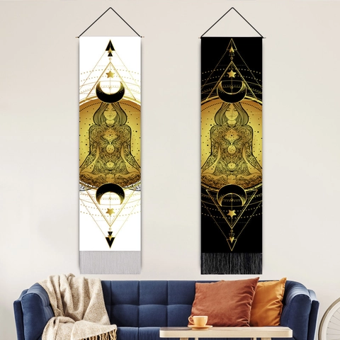 Vertical Long Wall Hanging Tapestry Tassel Bohemian Mystical Moon Goddess Unicorn Mandala Decor Home Living Room Art