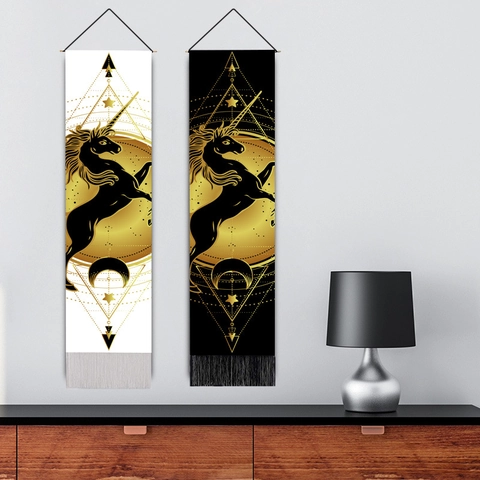 Vertical Long Wall Hanging Tapestry Tassel Bohemian Mystical Moon Goddess Unicorn Mandala Decor Home Living Room Art