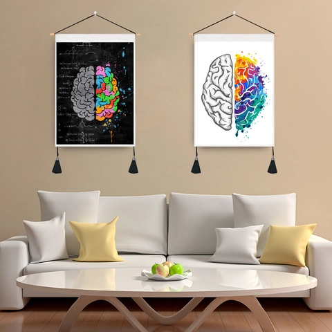 Kreative Gehirn Kunst Wandteppich Polyester Mit Holzstab Und Quasten Wissenschaft Logik Künstlerisches Dekor