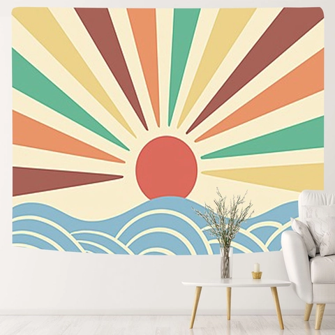 Arazzo Da Parete Sole Retro Boho Poliestere Tessuto Spazzolato Astratto Arcobaleno Decorazione Per Camera Da Letto Soggiorno Casa
