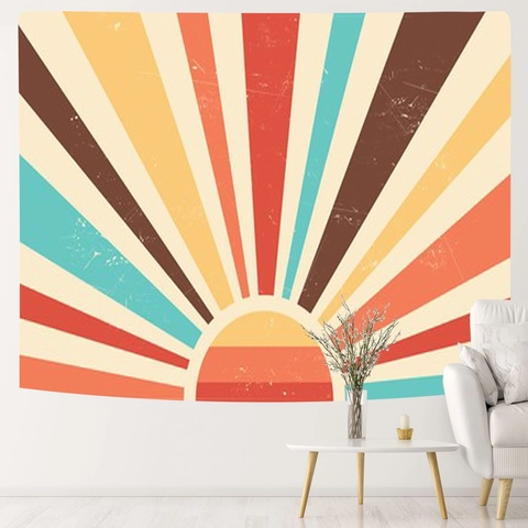 Arazzo Da Parete Sole Retro Boho Poliestere Tessuto Spazzolato Astratto Arcobaleno Decorazione Per Camera Da Letto Soggiorno Casa