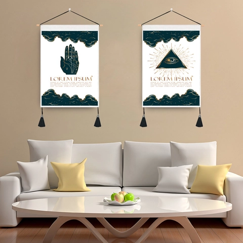Mystische Tarot Tapisserie Wandbehang Astrologie Sonne Mond Auge Polyester Baumwolle Mit Holzstab Und Quasten Boho Dekor