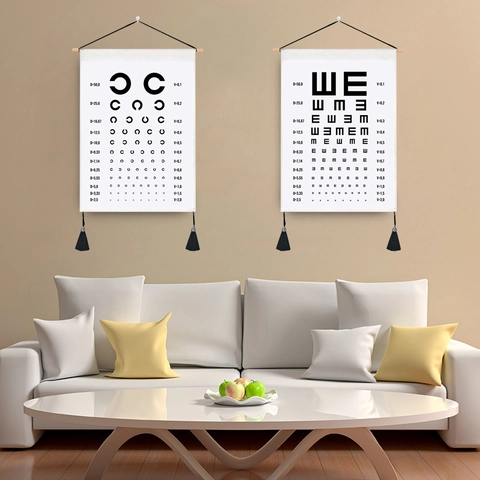 Oogkaart Wandkleed Tapestry Katoen Polyester Canvas Met Houten Roe En Kwastjes Woondecoratie Snellen Landolt C