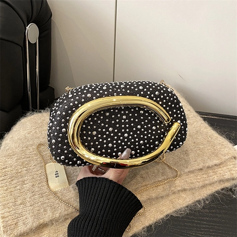 Women Evening Clutch Bag Rhinestone Luxury Party Wedding Handbag With Metal Handle And Chain Crossbody Box Purse