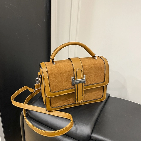 Vintage Γυναικεία Τσάντα Ώμου Patchwork Σουέντ PU Δέρμα Crossbody Τσάντα Μικρή Τετράγωνη Τσάντα Χειρός Με Μεταλλική Πόρπη Casual Travel Tote