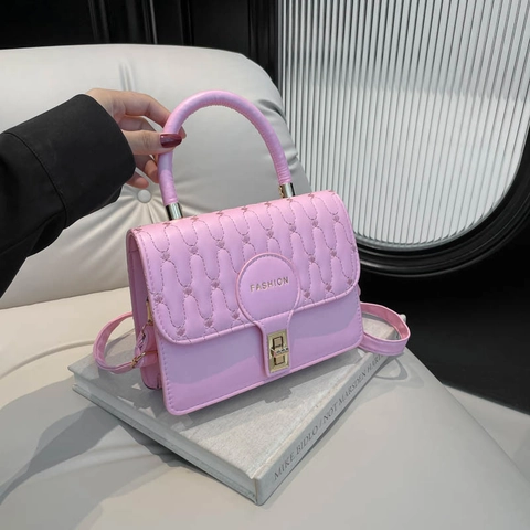 Sac À Main Femme En Cuir PU Matelassé Petit Sac Bandoulière Carré Avec Poignée Serrure En Métal Doré Motif Vagues