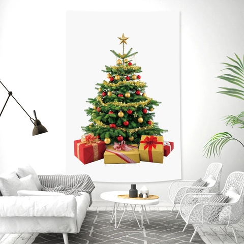 Tapisserie Sapin De Noël Impression 3D Fond Polyester Pour Chambre Salon Décoration De Fête Style Nordique