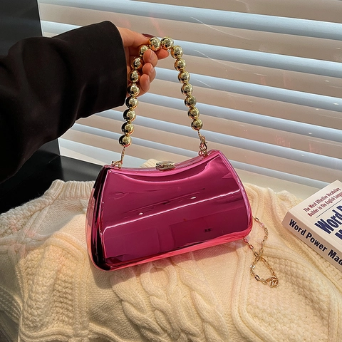 Acryl Abendtasche Mit Spiegelglanz Perlengriff Und Metallkette Schulter Crossbody Tasche Für Damen Party Hochzeit