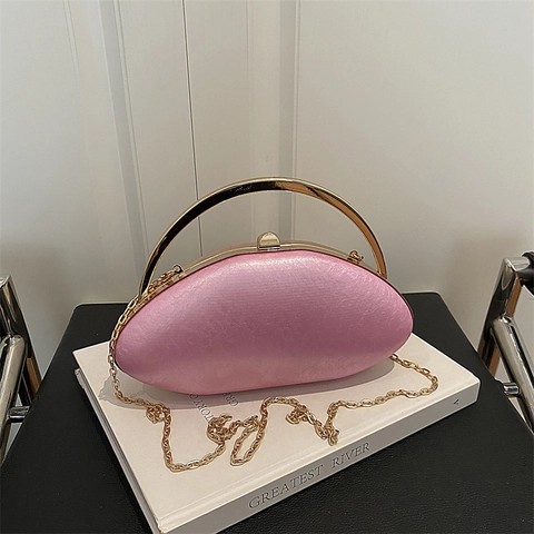 Elegante Borsa Da Sera Ovale A Conchiglia Pelle PU Manico In Metallo Dorato Catena Festa Matrimonio