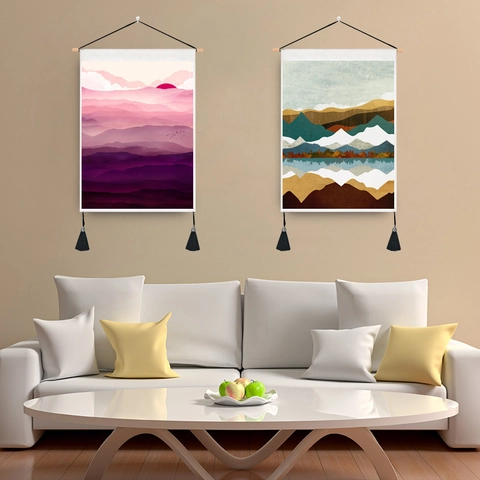 Tapisserie Murale Paysage Abstrait Tige En Bois Glands Style Nordique Montagne Mer Polyester Coton Art Suspendu Home Decor
