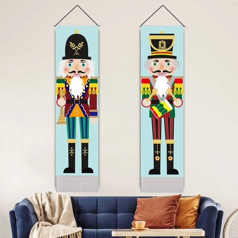 Weihnachten Nussknacker Soldat Wandbehang Banner Polyester Baumwolle Dekorative Wandteppich Mit Quasten Für Wohnzimmer Deko