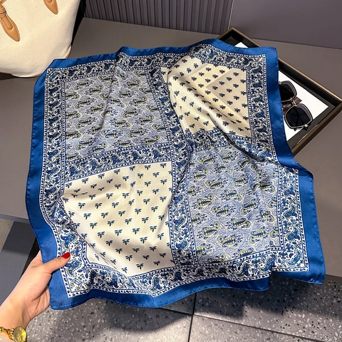 Foulard Carré Imprimé Paisley Vintage Aspect Satin Satin Pour Femmes Style Français Rétro Bandana Cheveux Accessoire Mode