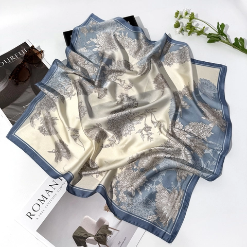 Foulard Quadrato In Raso Con Stampa Floreale Elegante Sciarpa Effetto Raso Da Donna Bandana Decorativa Accessorio Di Moda