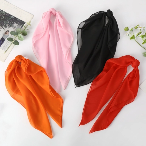 Solid Color Chiffon Square Scarf For Women Thin Breathable Headscarf Decorative Necktie Ribbon Elegant Lightweight Fashion Accessory