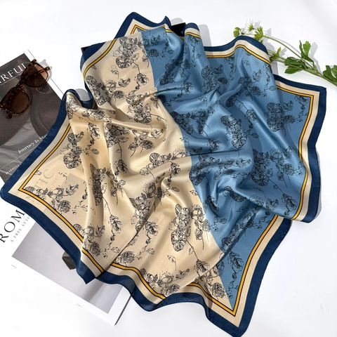 Elegante Foulard Quadrato in Raso Effetto Seta per Donna Stampa Floreale Foglie Moda Collo Capelli Borsa Decorazione