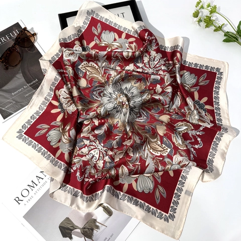 Vintage Vierkante Sjaal Met Bloemenprint Paisley Satijn Satijnachtige Look Voor Dames Modieus Haarbandana Accessoire