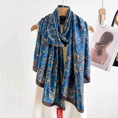 Women Long Scarf Shawl Ethnic Print Vintage Paisley Bohemian Style Satin Satin Feel Fashionable Soft Wrap For Lady